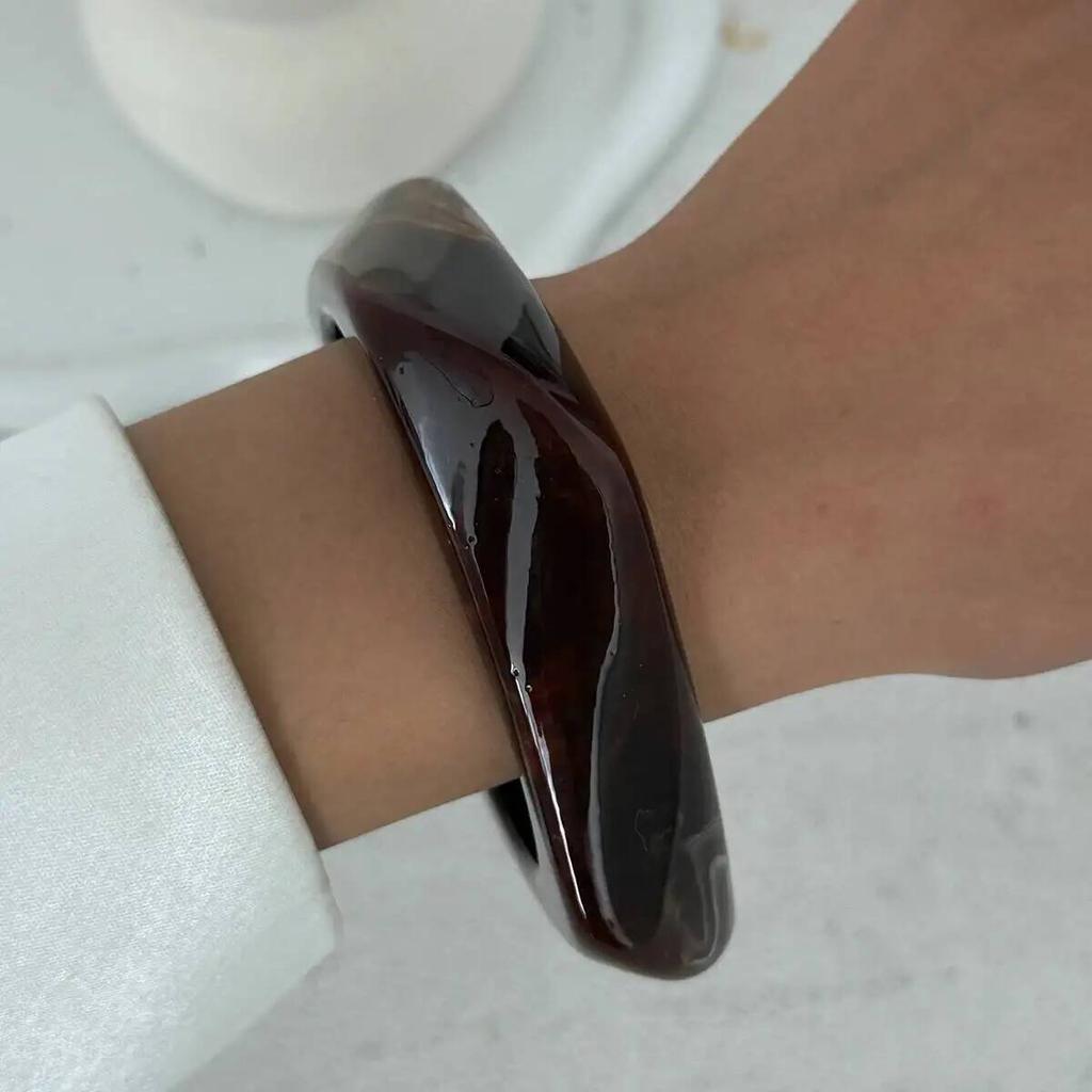 IngeSight.Z 3 Styles Exaggerated Vintage Resin Acrylic Bangle Women Punk HipHop Irregular Geometric Wide Bracelet Couple Jewelry