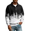 Men's Lapel Printed Single Breasted Pocket Long Sleeve Casual Sports T-Shirt