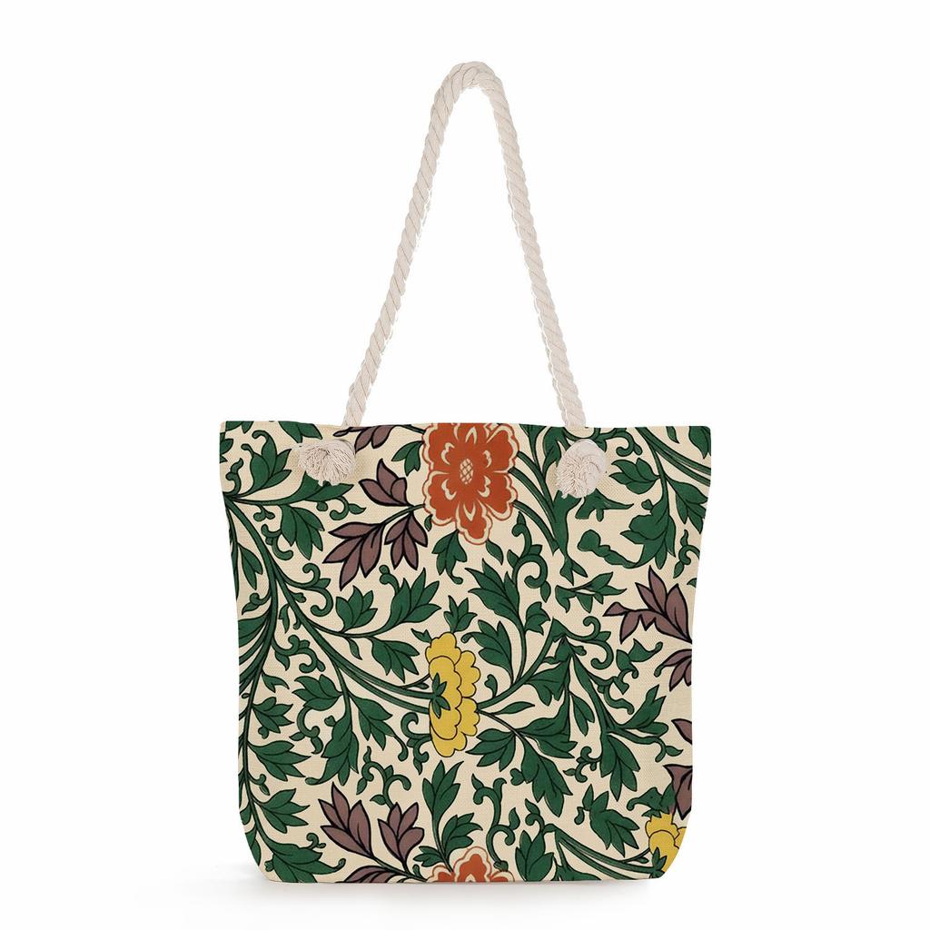 Multifunctional  Flower Printed Thick Rope Shoulder Beach Bag 7588