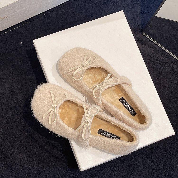 Fashion Women Flats Shoes Fashion Butterfly-knot Slip on Shoes Outdoor Warm Cartoon Winter Female Shoes 2025 New