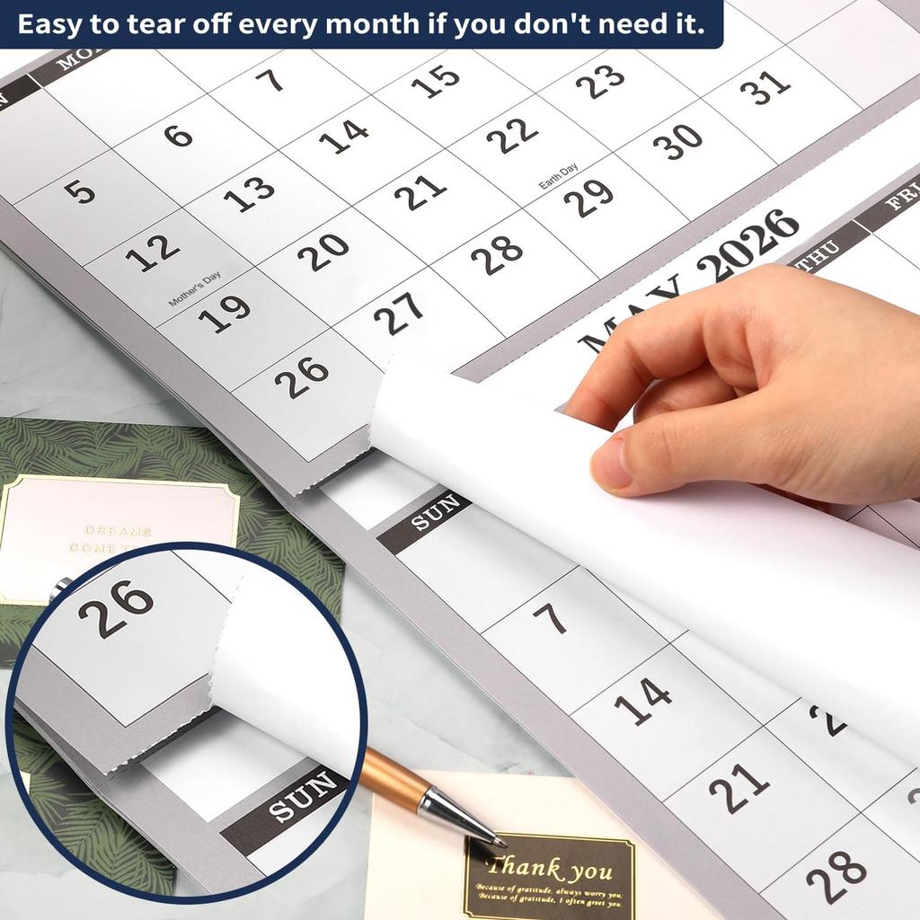 2026 Wall Calendar - 3 Month Calendar Vertical Display, 3-Month Wall Calendar 2026, Jan. 2026 - Dec. 2026, 11" X 26", Large Monthly Calendar, Lay-