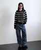 MUAHMUAH Striped Wool Brushed Hoodie Knit [Black]
