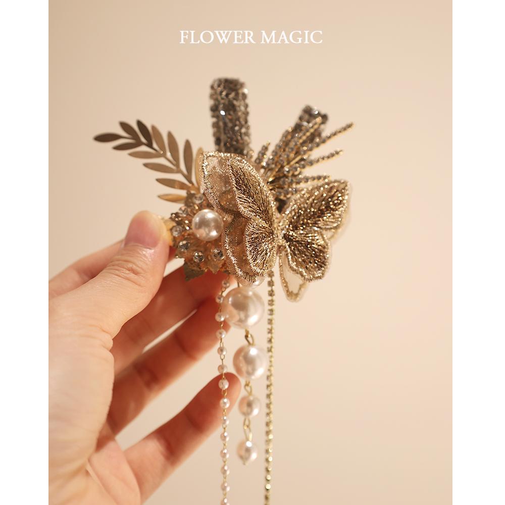 Elegant Crystal Butterfly Pearl Tassel Wedding Corsage Pin