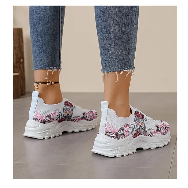 Dames fritidsvevd nettstoff blomsterknyttede sports komfortable og pustende løpesko