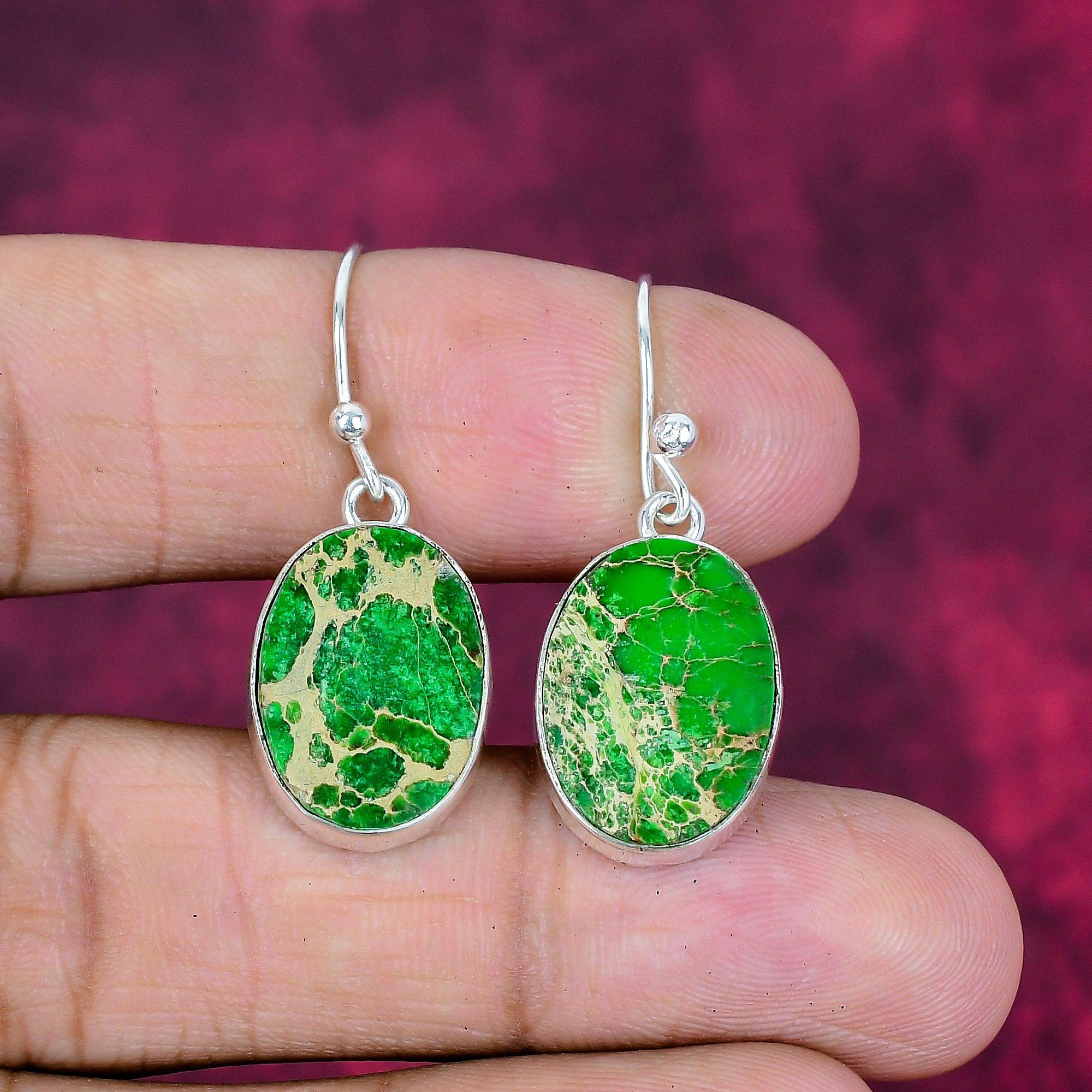 

Серьги из зеленого морского седимента, Ювелирные изделия из драгоценных камней из стерлингового серебра 925 пробы, Серьги ручной работы, Подарок для любви 1.57 Inches зелёный