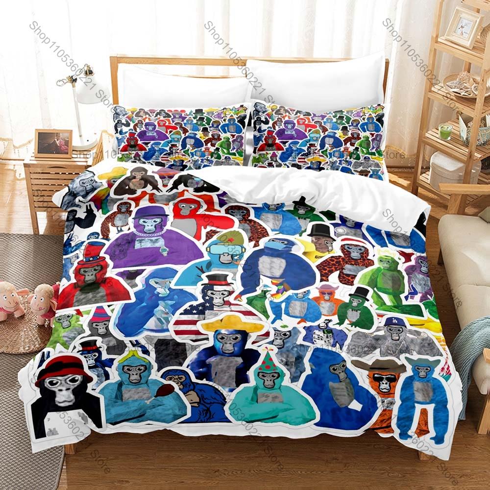 Gorilla Tag VR Parkour Game Funny Monke Gorilla Character HD Print Bedding Set Duvet Cover + 2 Pillowcases Polyester