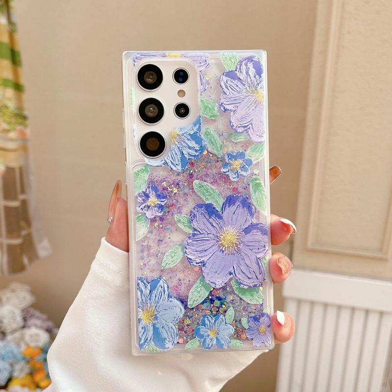 

Светящийся чехол-переливашка с цветочным принтом для Samsung S25 Ultra S24 Plus S23 S22 A55 A35 A15 Прозрачный противоударный чехол для телефона с защитой от падений Samsung A52 / A52s фиолетовый