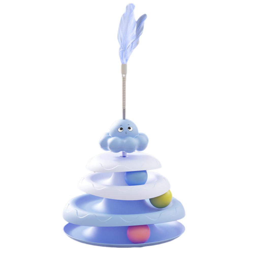 

4-Tier Cat Turntable Roller Balls Toys Interactive Cat Amusement Plate Tower Kitten Play синий