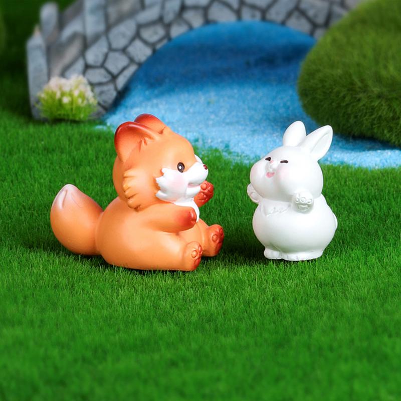 Mini Cute Fox Rabbit Small Ornament Cartoon Bunny Micro Landscape Decoration Model Crafts Car Interior Accessories Gifts