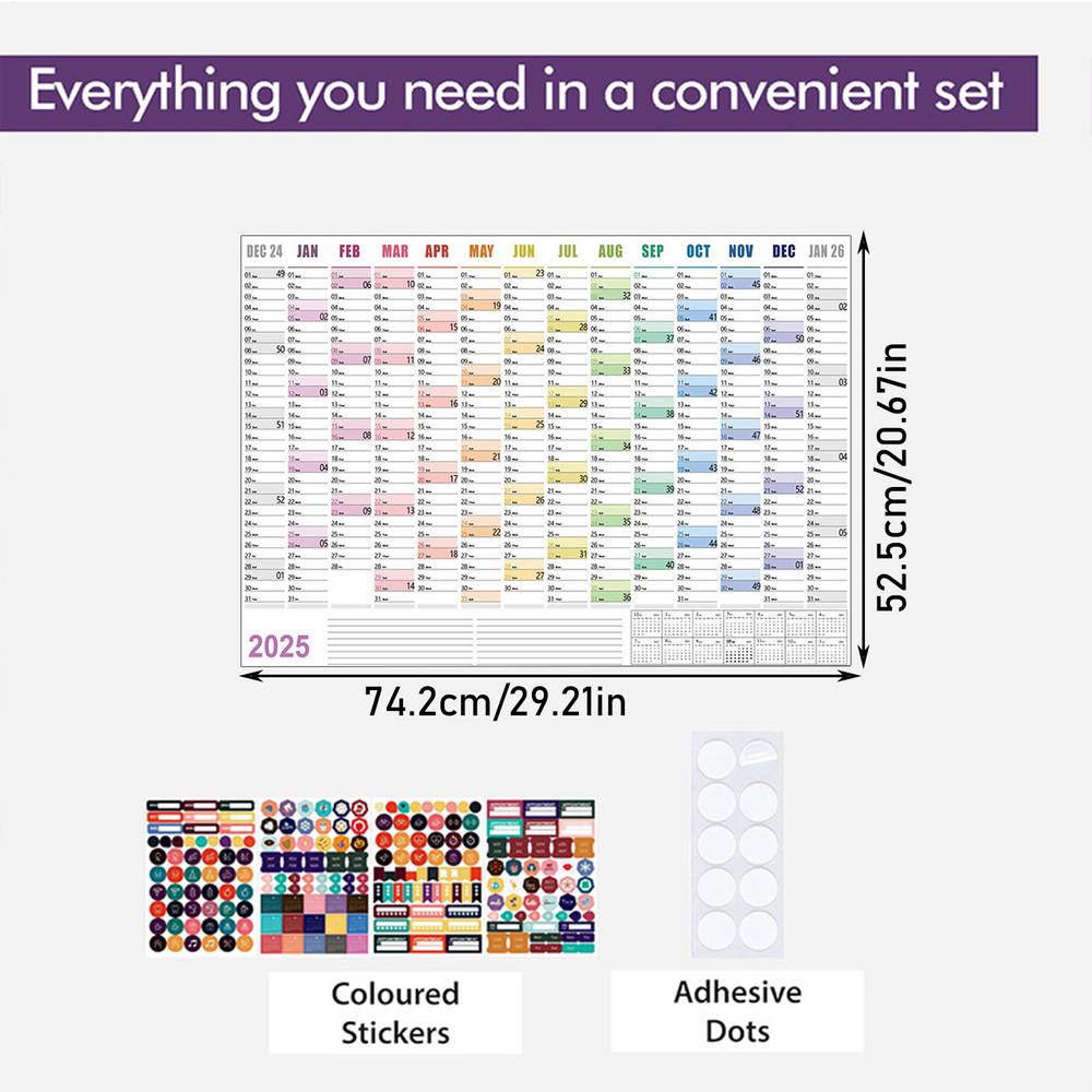 

Yearly Wall Calendar Yearly Wall Planner With Adhesive Dots 74.2x52.5cm/29.21x20.67 Inch Paper Calendar Annual Wall Planner