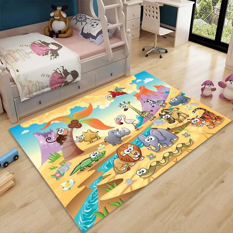 3D Cartoon Zoo Tiere Baby Krabbelmatte Teppich für Kinderzimmer Dekoration Kinderbereich Bodenmatte Bequemer Rutschfester Teppich Schnelle Lieferung