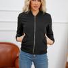 Giacca da donna in cotone sottile casual tinta unita con colletto a maniche lunghe, cerniera sull'orlo, cappotto elastico con tasca, giacca calda e comoda, semplice alla moda