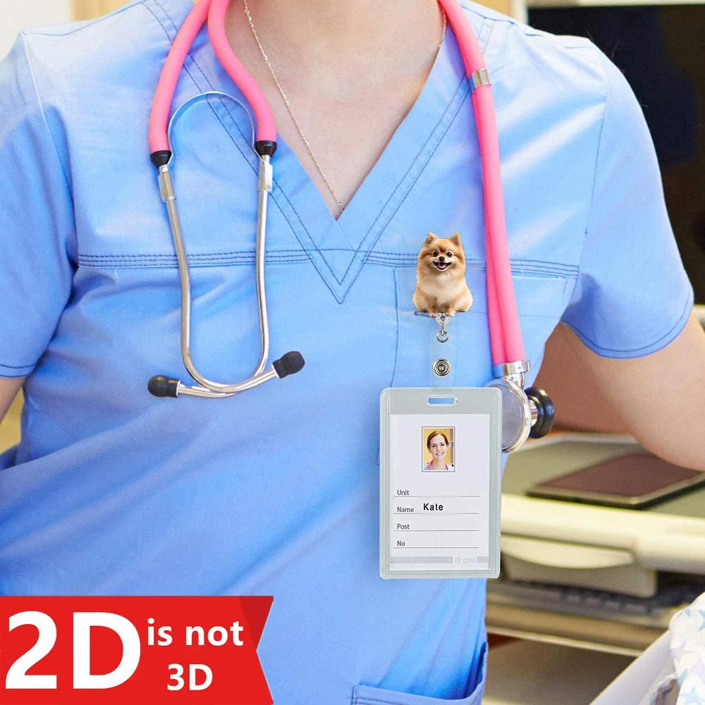2D cute dog retractable badge reel for nurses, doctors, teachers, and medical staff.