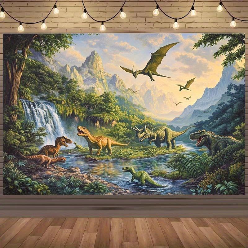 2D flat 1 piece of Jurassic dinosaur polyester background cloth - Dynamic prehistoric scene, suitable for home decoration 130x150cm