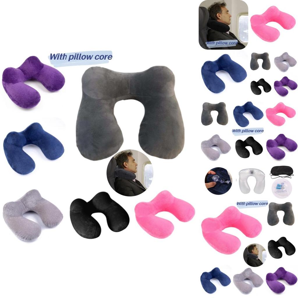 U-shaped Inflatable Neck Pillow Set For Travel With Camel Hump Design Soft And Comfortable