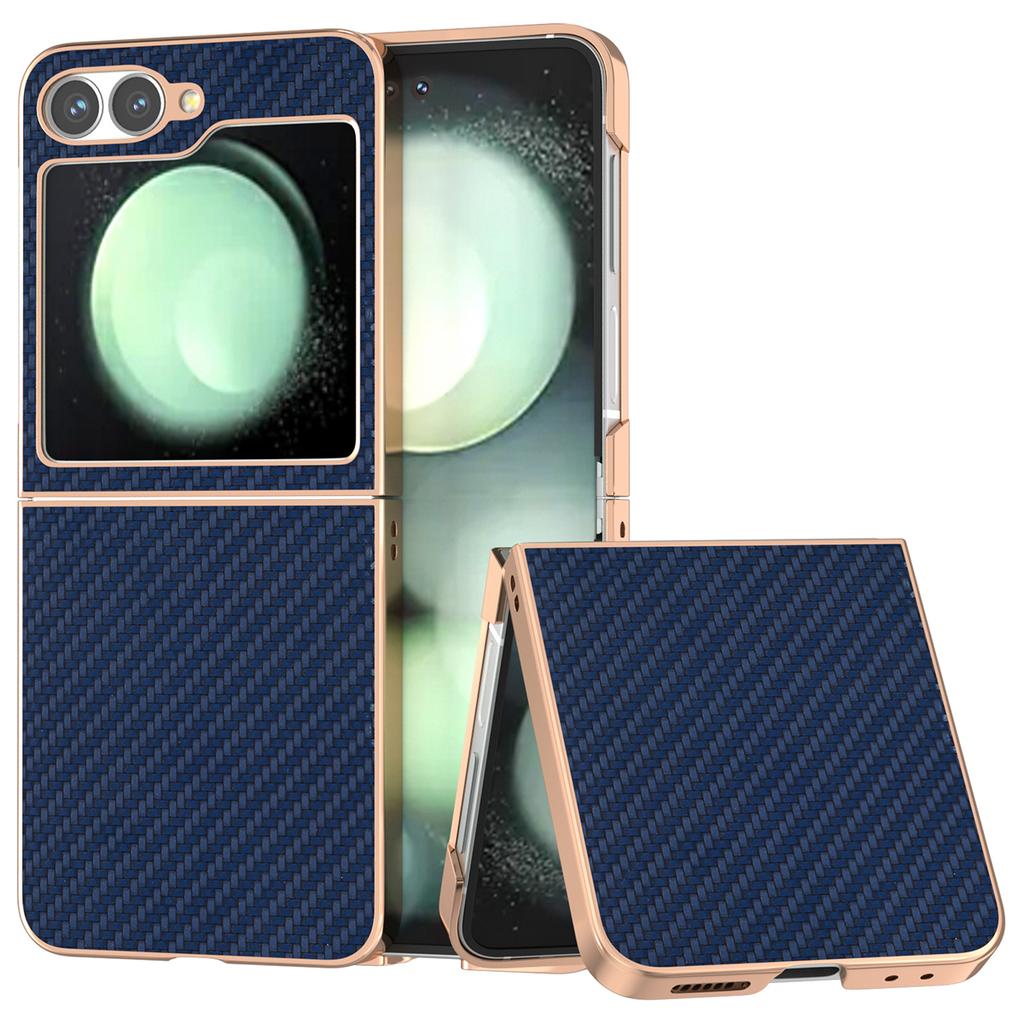 For Samsung Galaxy Z Flip7 FE 5G/Z Flip6 5G Case Electroplating Phone Cover Carbon Fiber Texture PU+TPU Protective Case
