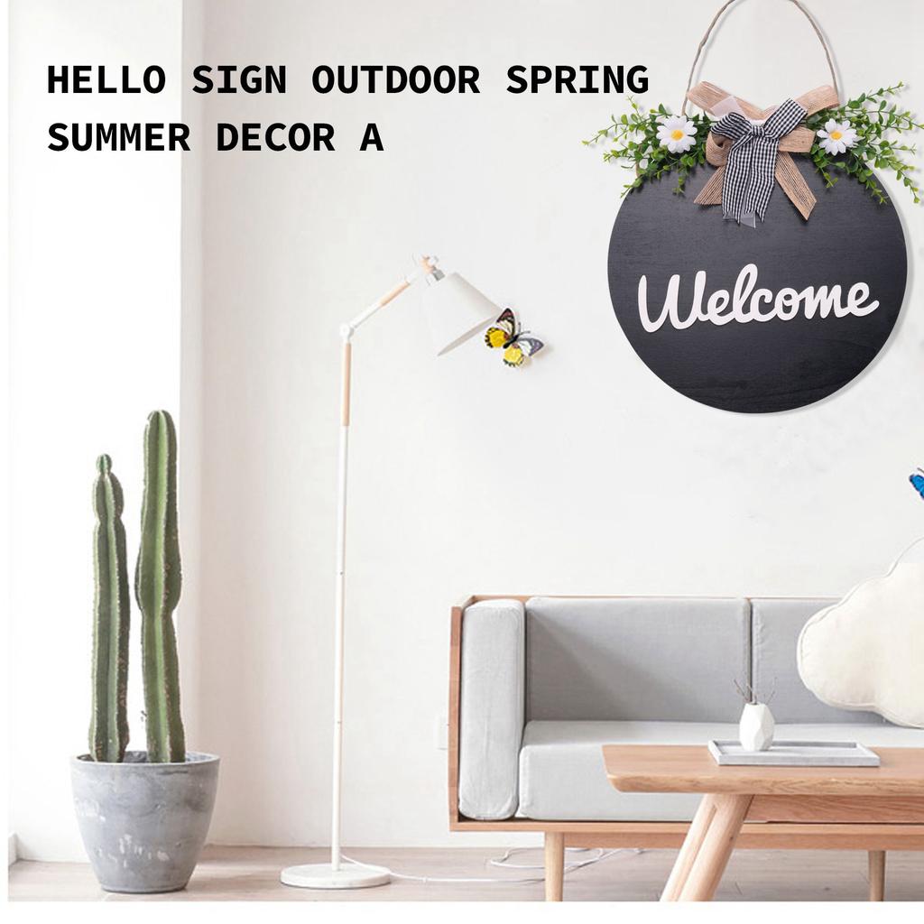 Lighted Welcome Wreath Sign Front Door Porch Decor Rustic Round Wooden Hanging Hello Sign Outdoor Spring Summer Decor
