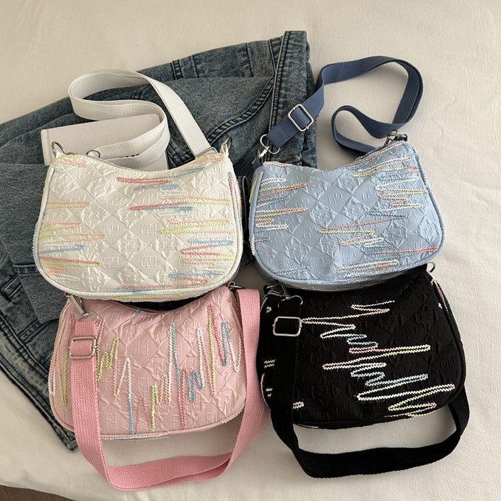 Cute Little Fresh Rainbow Pleated Crossbody Bag Japanese Ins Lightweight Niche Dumpling Bag Forest Style Girl Commuting Bag