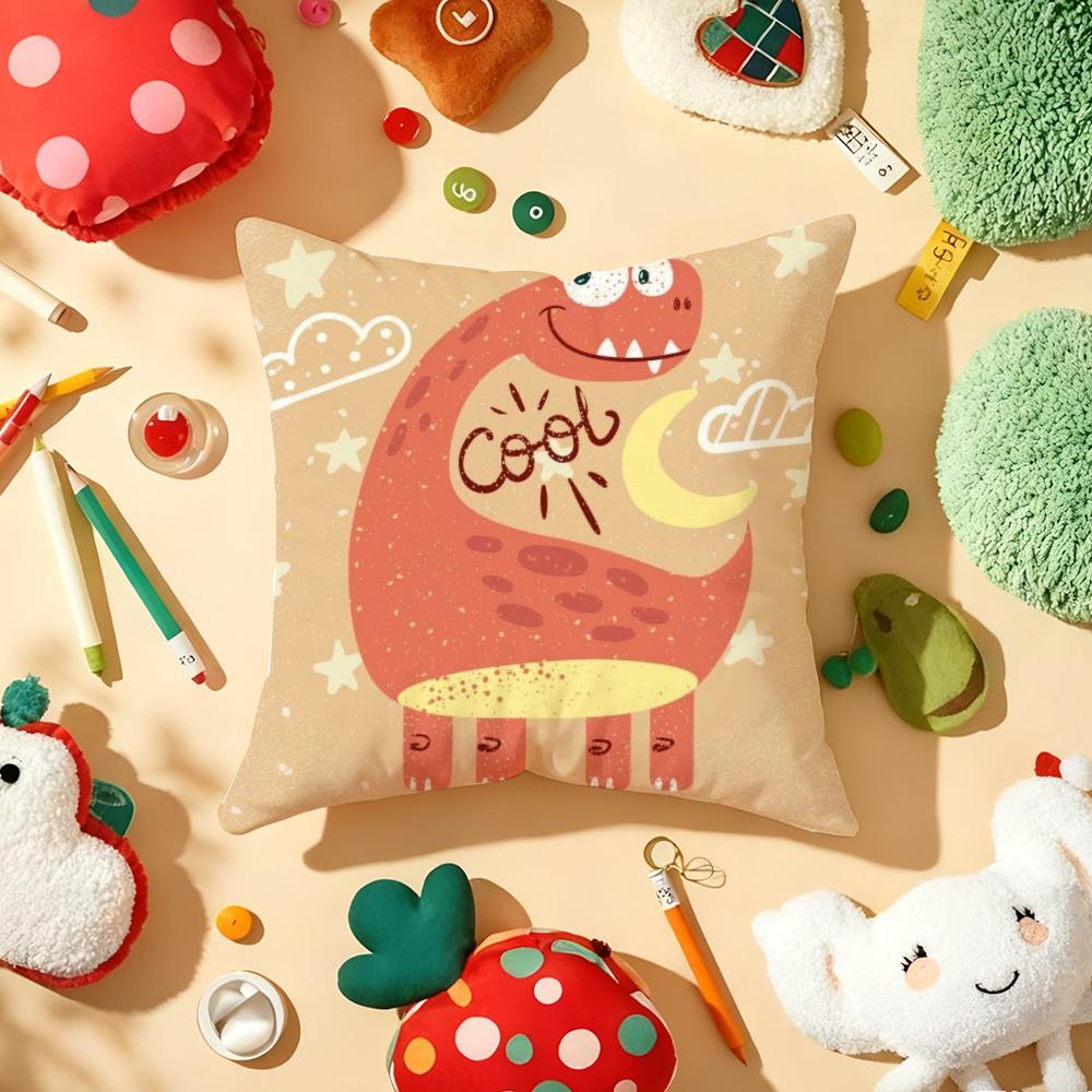 Cute Cartoon Dinosaur Cushion Cover Plush Fabric Soft DoubleSided Printed Sofa Warm Winter Home Gift Pillow Cover