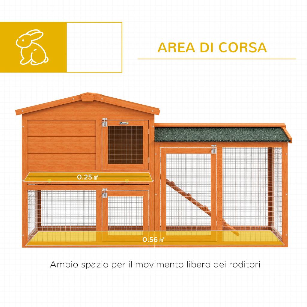 Two-Tier Outdoor Rabbit Hutch Made of Fir Wood and Metal Wire, 150x45x85 cm, Orange
