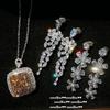 Papalacha Cinnamon Large Carat Gemstone Necklace, Princess On The Run, 18K Gold Plated, Water Drop Flower Zircon Earrings