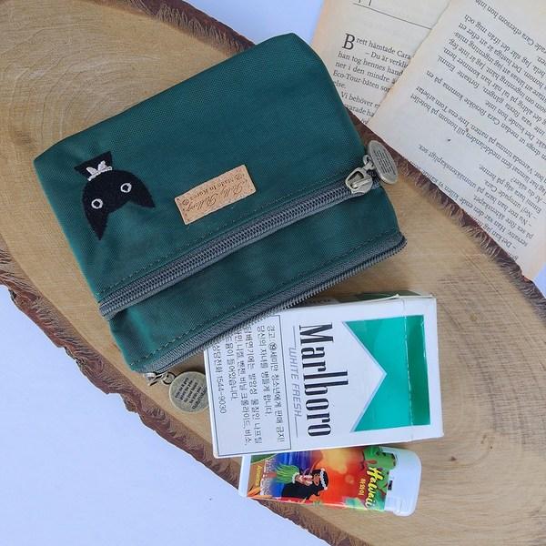 Porte-monnaie zippé en nylon avec broderie de joli chat, pochette pour cartes