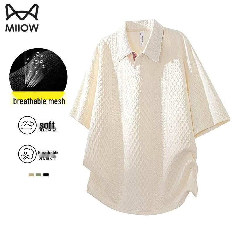 MiiOW Men s Diamond Plaid Mesh Polo Shirt L