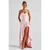 Abito Maxi da Donna Senza Maniche con Scollo a Cappuccio Vestibilità Aderente Vita Alta Sexy in Raso con Spacco Alto Abito con Volant