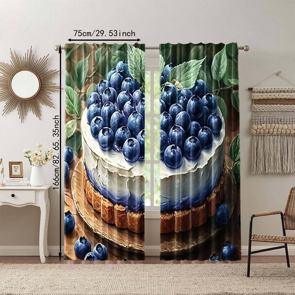 Versatile Polyester Transparent Curtains Home Decoration Blueberry Cake Use Bedrooms Living Rooms Set Of 2 Made Sitting Room Decor