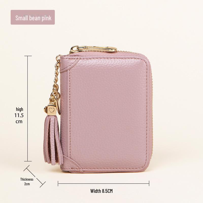 Women's RFID-Blocking Cowhide Card Holder with Zipper and Anti-Demagnetization for Credit Cards and Driver's License