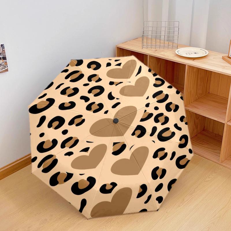 1PC Leopard print Umbrella Portable Folding Umbrella Iron Frame Hole Bone Structure Outdoor Home Umbrella A7