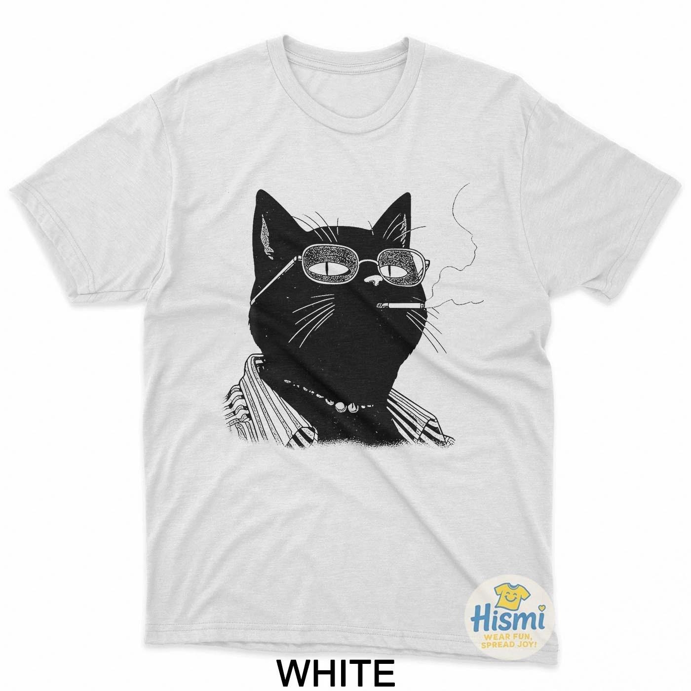 

Funny Japanese Smoking Black Lucky Cat Manga Minimalist T-Shirt M