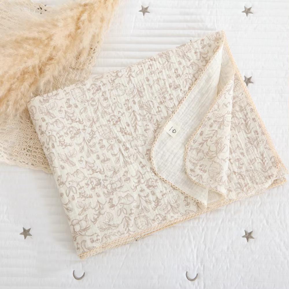 Soft Floral Muslin Baby Blanket Two Layers Cotton Baby Swaddle Wrap Lightweight Sleeping Blanket Summer