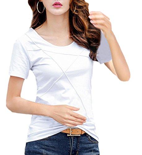 

Lunar Berry Women s Short Sleeve T-Shirt with Piping Design, Size M, White, 3203 (Short Sleeve), Cotton, Simple, Summer T-Shirt, Size M, White, 3203 (