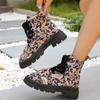 Ethnic Style New Platform Mid Heel Ankle Boot Women Round Toe Printed Lace-up Non-slip Thick Sole Motorcycle Boots Gothic Shoes