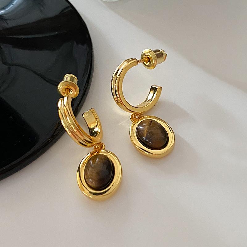 Geometriske ovale øredobber med stift, vridd kantdesign, premium følelse øredobber, middelalderske vintage franske retro øredobber