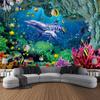 Undersea print tapestry psychedelic room decoration wall hanging ocean coral dolphin home wall decoration cartoon mural