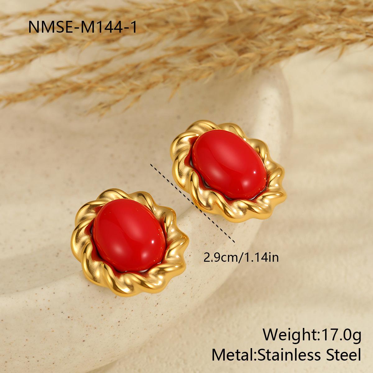 GEMCHIC Women s Stainless Steel Natural Stone Earrings Vintage Stud Earrings Fashion Geometric Circle Earrings for Women