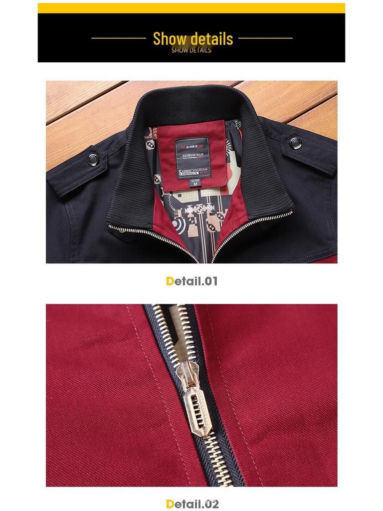 Men's Autumn/Winter Stand-Up Collar Color-Block Business Casual Jacket