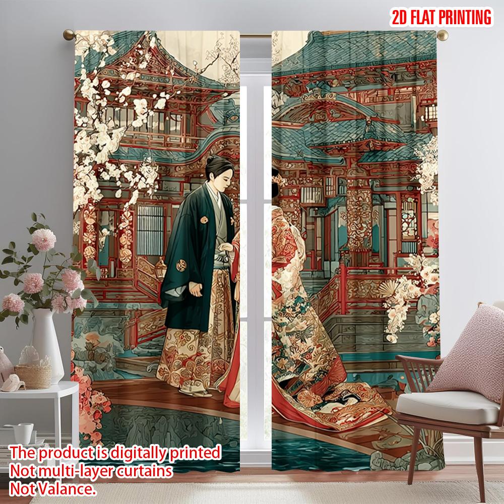 2pcs   plane printing Curtain Popular Men's and women's kimono 100% Polyester (without rod) Outdoor Decorations Use for Living