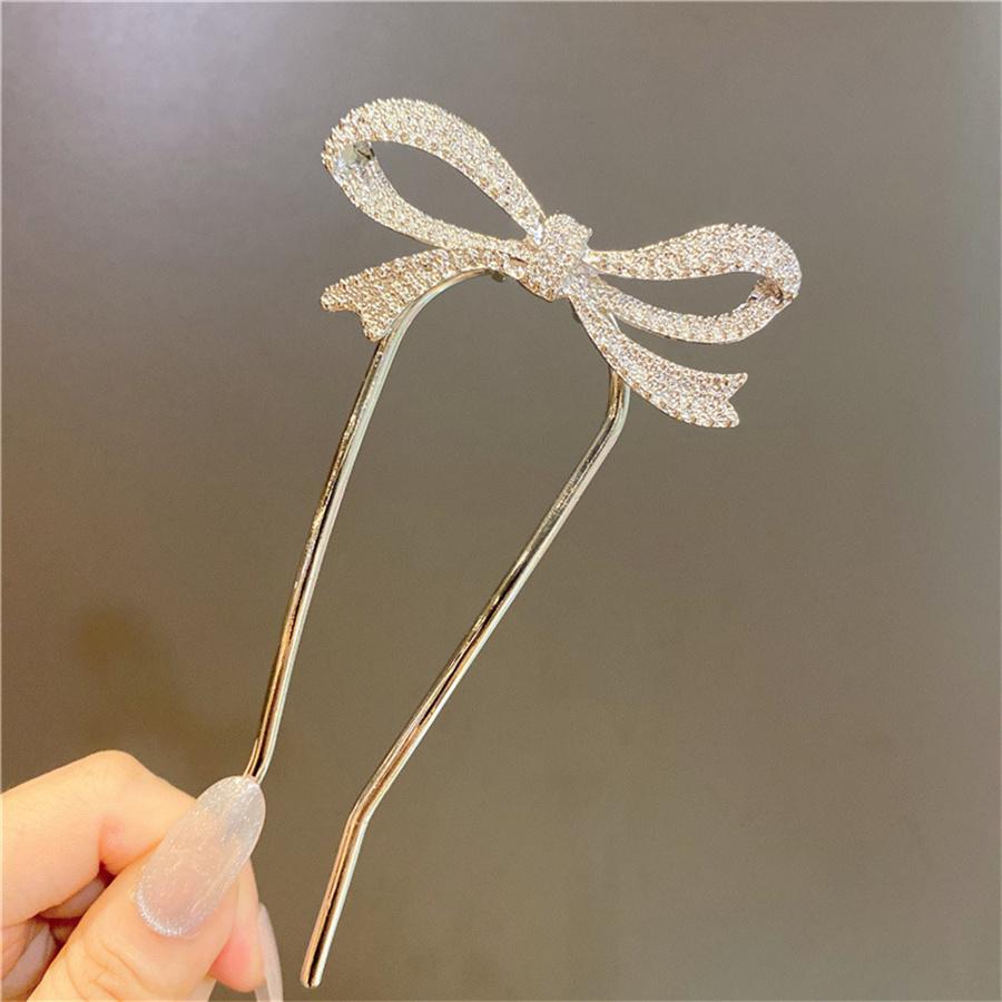 Elegance Women Bowknot U Shape Rhinestone Hairpins Metal Hair Sticks Hairclip Bridal Wedding Banquet Hair Accessories Headwear
