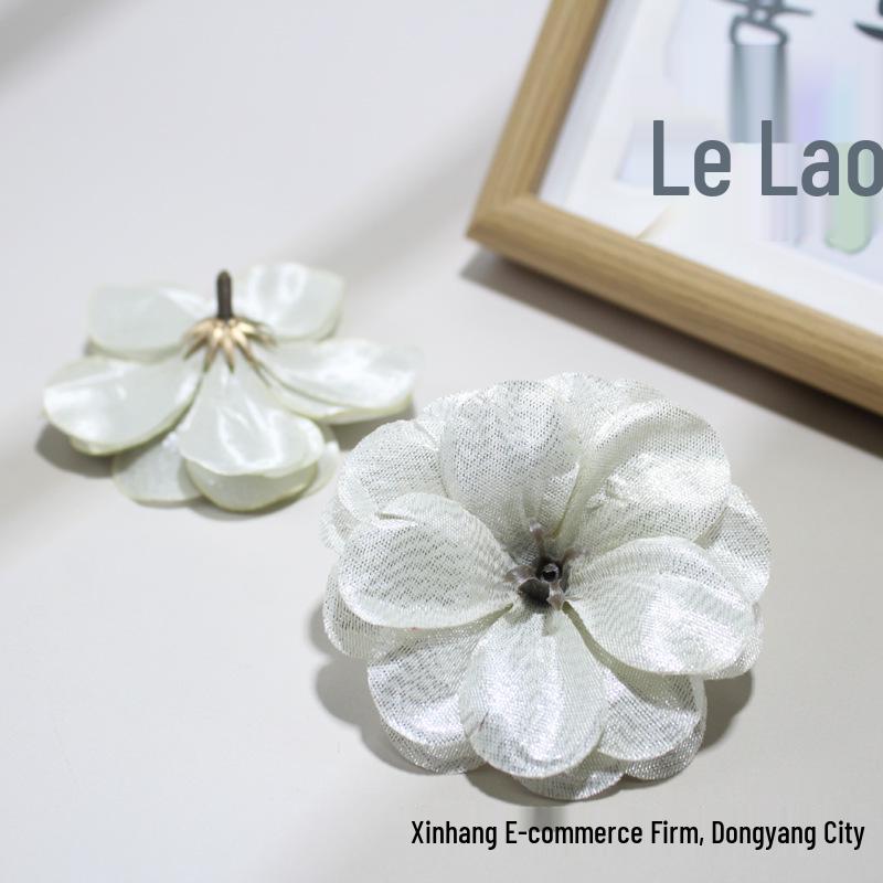 Camellia Gold Thread Artificial Flower Heads for DIY Hairpins and Home Decor Ornaments