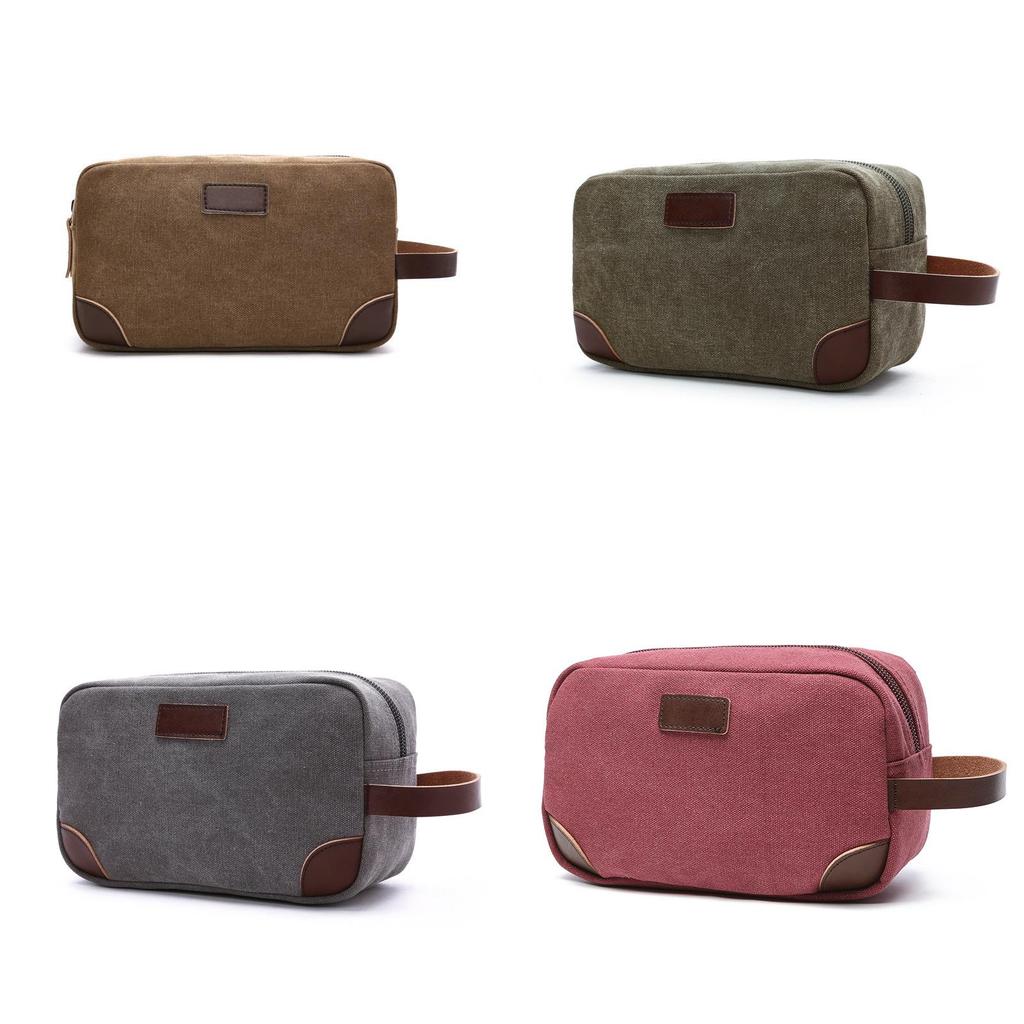 Korean Style Thick Casual Canvas Bag Solid Color Portable Coin Purse Unisex Storage Bag Makeup Bag