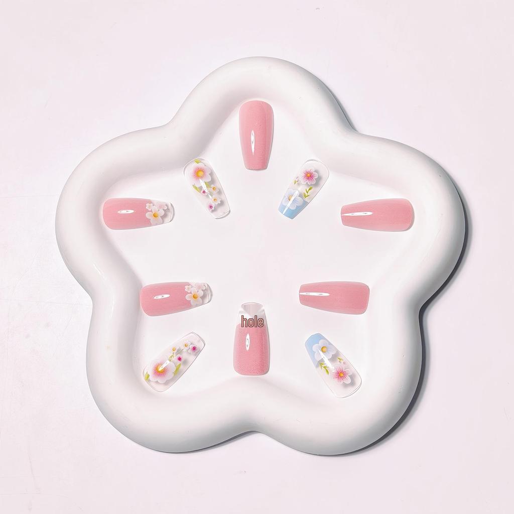 Wearable Floral Nail Tips and Detachable Nail Art Stickers - False Nails