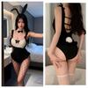 European Style Sexy Backless Crotchless Bunny Girl Bodysuit with No-Removal Straps