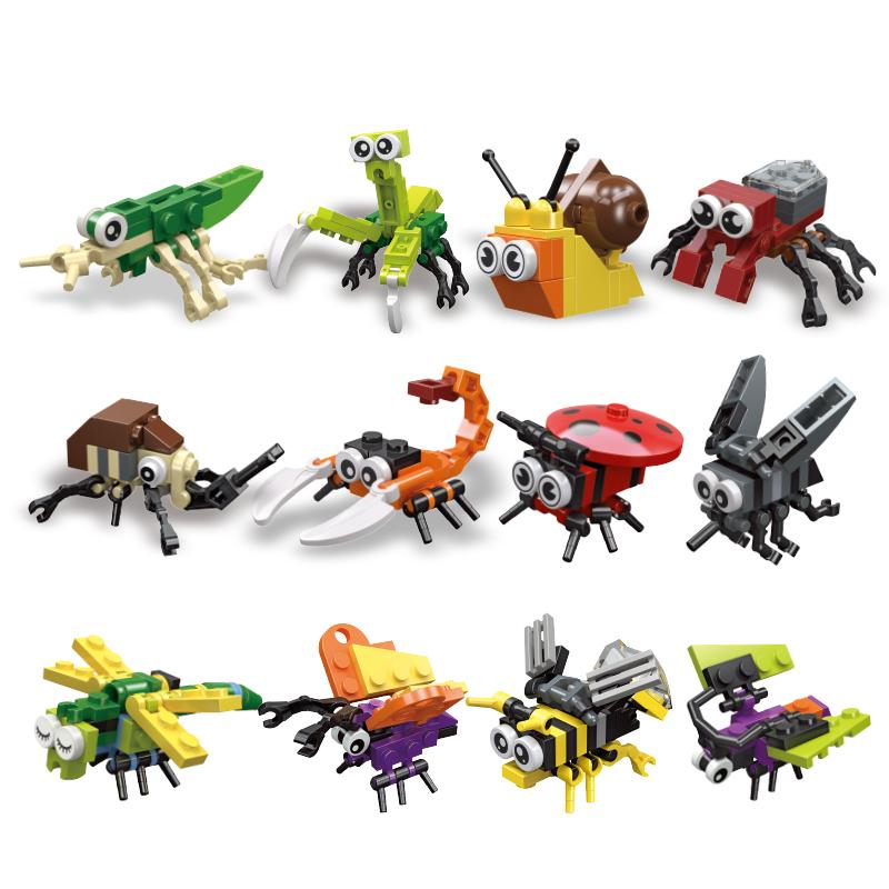Mini Insect Series Building Block Ladybug Dragonfly Butterfly Snail Wasp Mantis Beetle Bricks Toys Christmas Gifts For Children