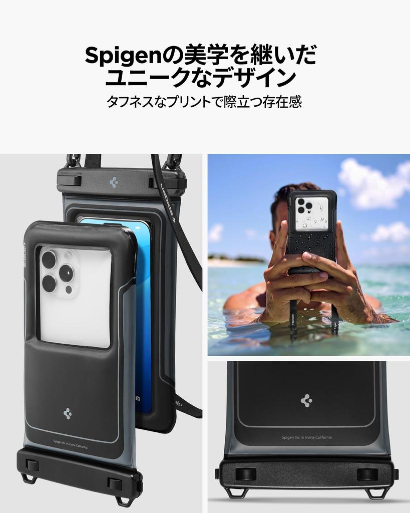 Spigen Floating Waterproof Case IPX8 Air Cushion Floating Case for and ACS09348 A611P (2-Pack) iPhone, Pixel, Xperia, (Matte Black)
