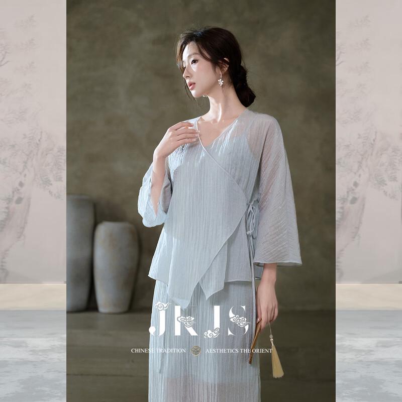 JK&JS Chinese Style Embroidered Tencel Acetate Blouse XL