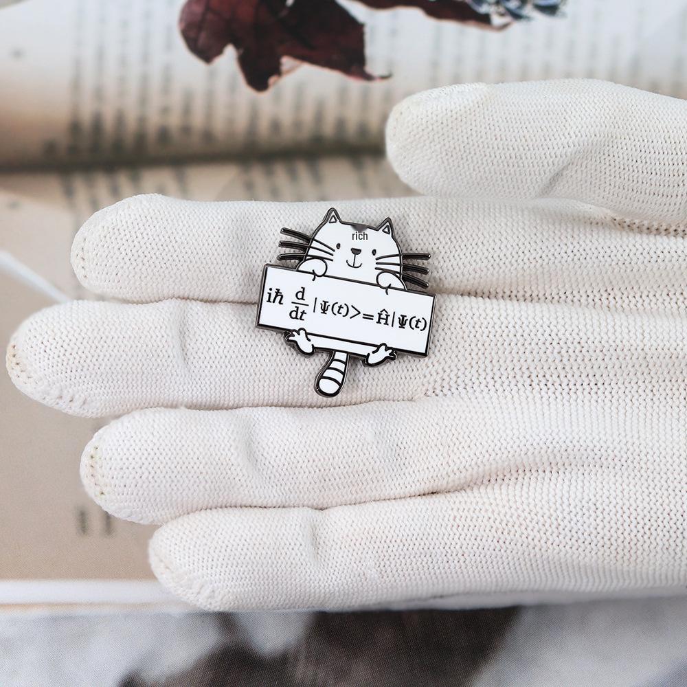 Quantum Cat Enamel Brooch: Schrödinger's Equation Science Pin Gift