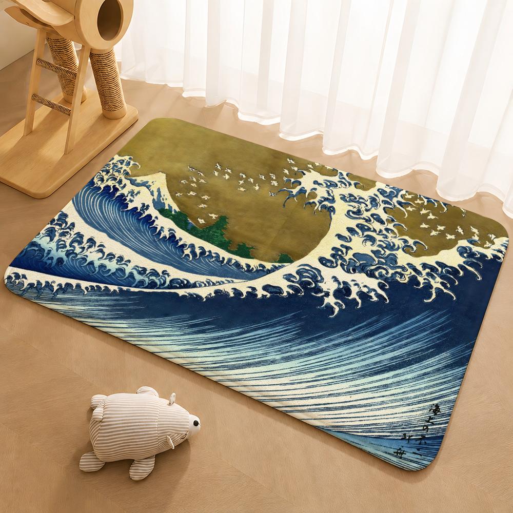 H-Hokusai O-Ohara K-Koson Floor Mat Floor Mat Soft Flannel Non-Slip Door Rug for Living Room